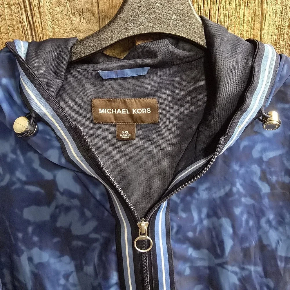 Michael‎ Kors Jacket Mens 2XL Hooded Windbreaker Full Zip Lightweight Polyester